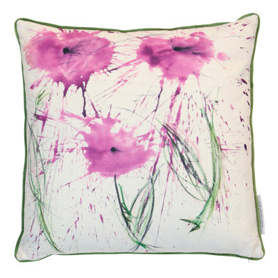 Petal Drift Bloom Pillow - Soft Ivory, Magenta & Muted Green - 22" x 22"