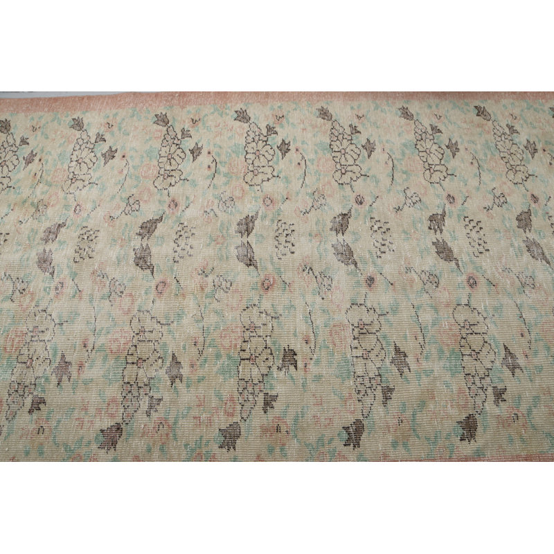 Grand tapis turc rétro en laine beige - idéal pour rehausser le décor du salon ou de la salle à manger
