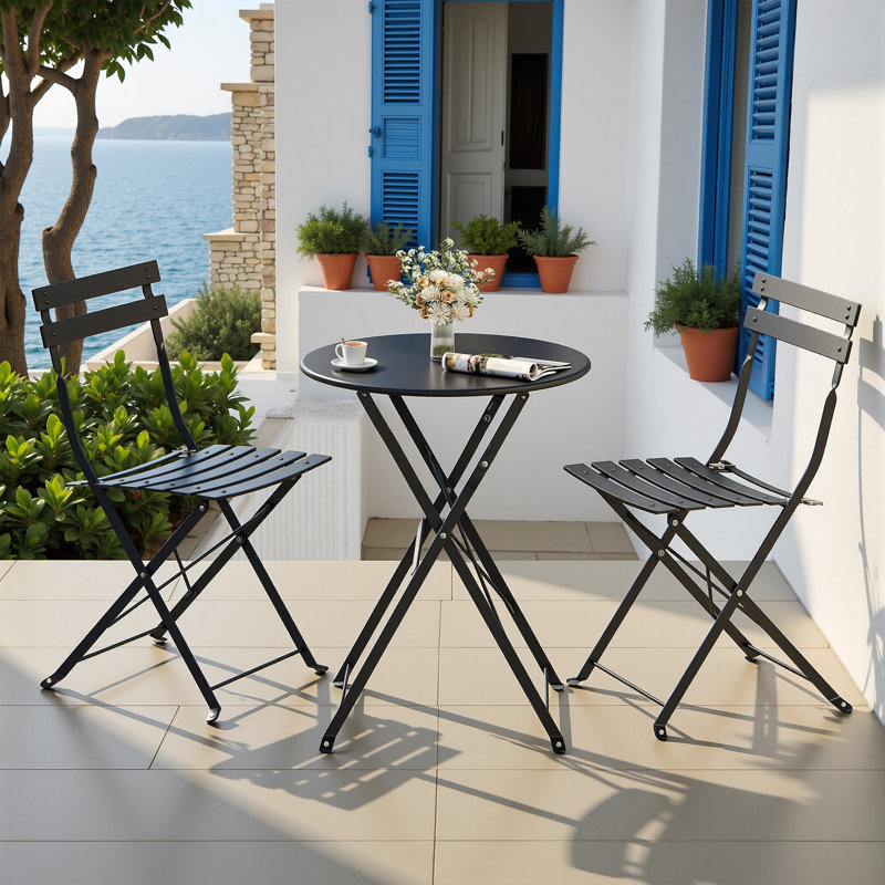 2 - Person Patio Dining Set with Rectangular Table, Black