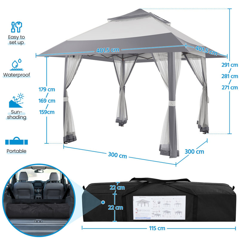 Metal Pop-Up Gazebo, 291cm H x 401.5cm W x 401.5cm D, Light Gray/Dark Gray