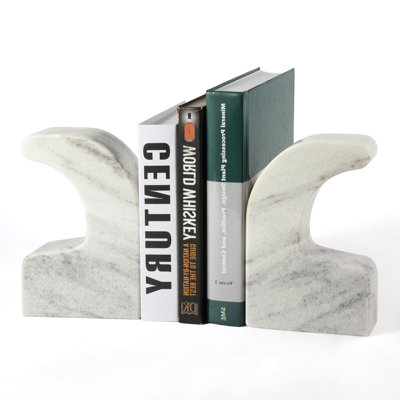Natural Marble Bookends Set of 2, Modern Curved Stone Book Holder Decor