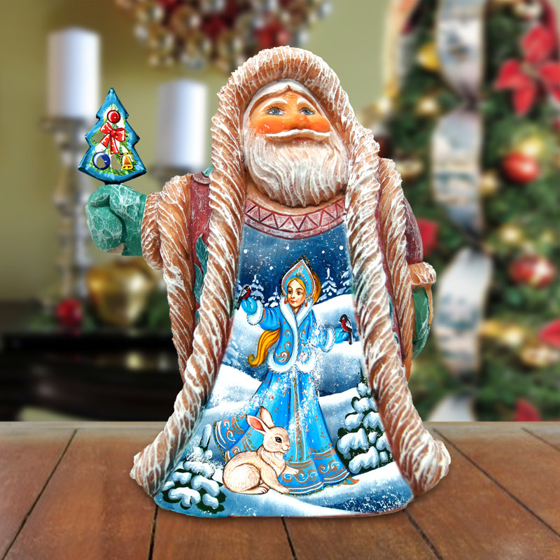 Derevo Snowmaiden Scene Santa Figurine, 6" H x 3" W x 3" D