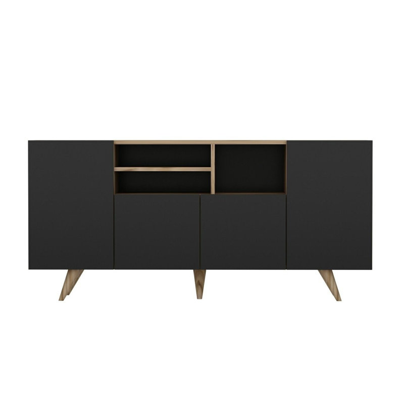 Wesa Modern Console Table, Walnut & Black, 63.0 x 28.3 x 17.7 inches | 100% Melamine Coated Particle Board, Thickness: 0.7 inches | Stylish & Functional Design for Living Room & Entryway, Durable & Elegant