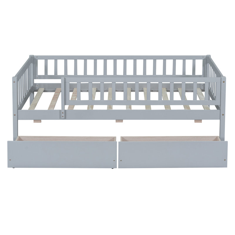 Twin Daybed Wood Bed With Two Drawers, Gray - Framework & Space Maximization Solution Construction, Gray, Twin