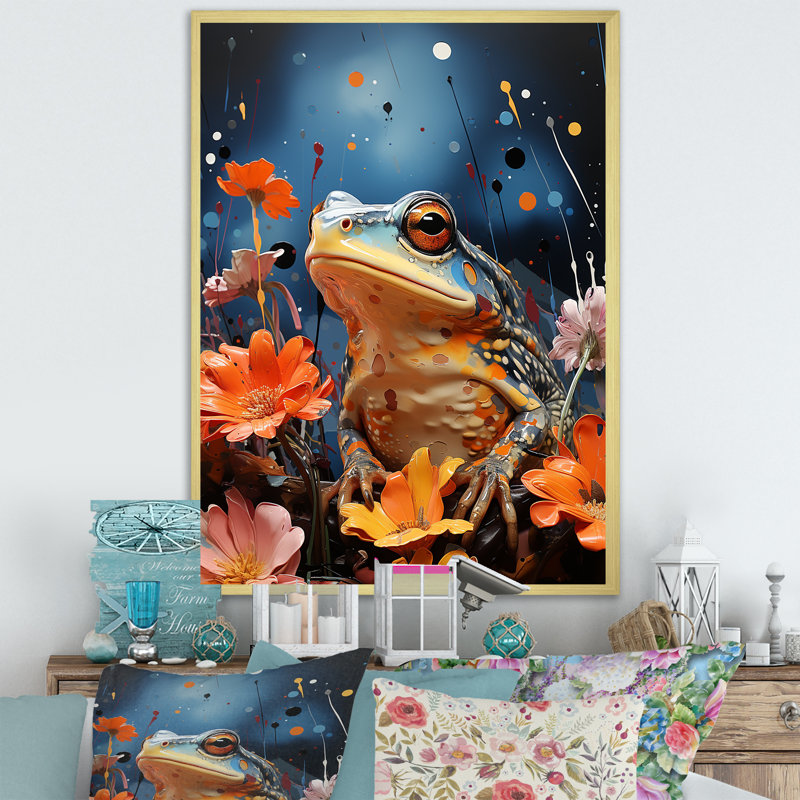«Expressionist Frog Mouvement I» sur toile, H 32 po x l 24 po x P 1 po, Cadre doré simple