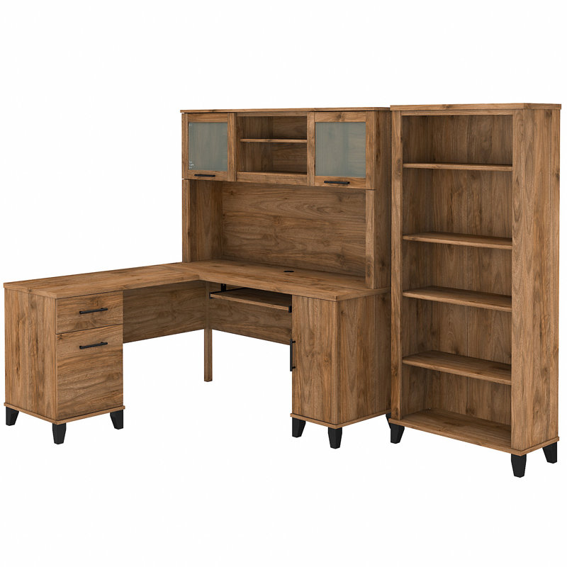 Magomed 3 Piece Computer Desk Office Set, Fresh Walnut