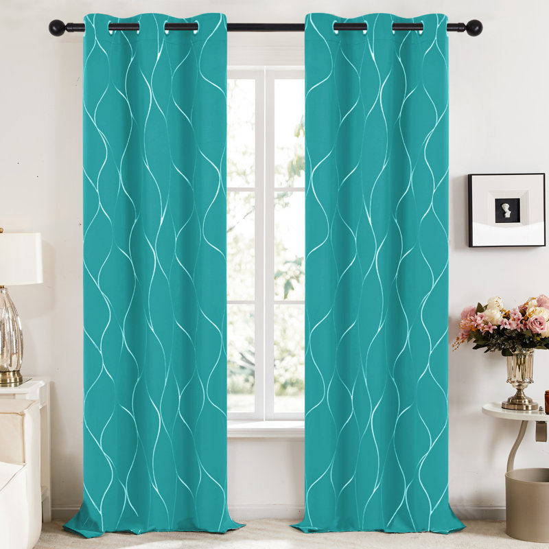 Kellda Thermal Room Darkening Polyester Curtain Panels, 42" W x 84" L, Turquoise