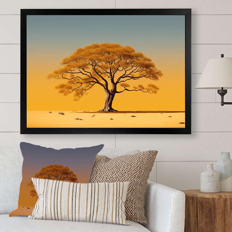African Tree Aura III - Tree African Canvas Prints, Black Picture Frame, 34" H x 44" W x 1.5" D