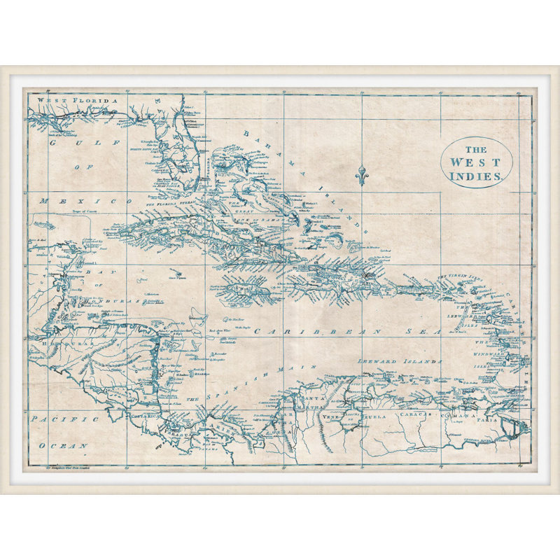 Map Of West Indies 1 Framed Print, 24" H x 30" W