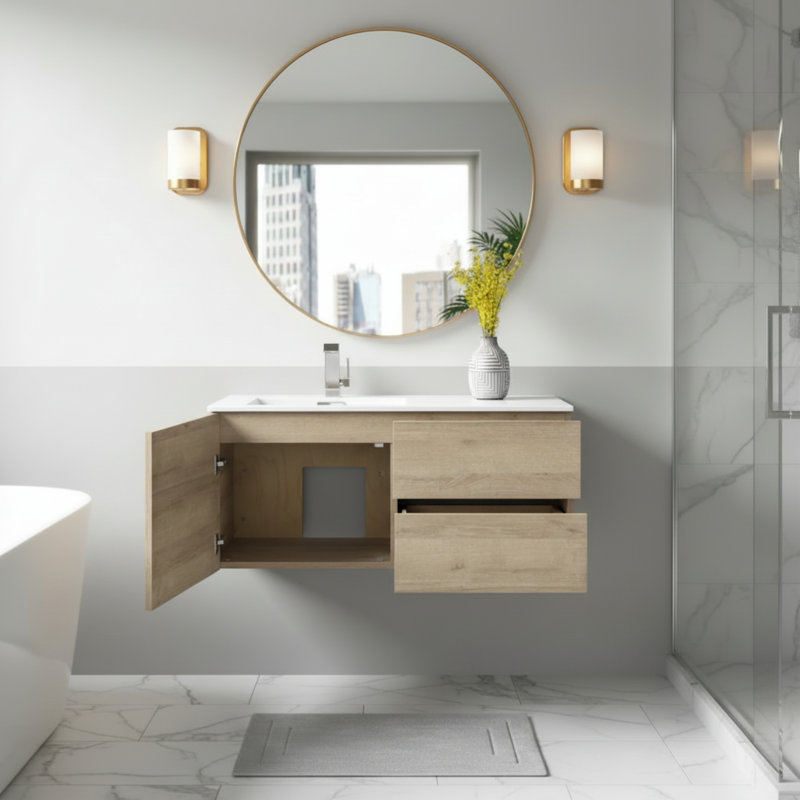 Meuble-lavabo simple de 42 po pour la salle de bain avec comptoir en marbre de culture Beachwood, Biologique