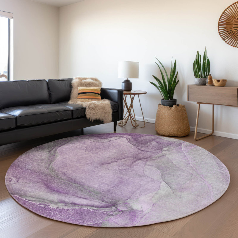 Premium Machine Washable Cerrito AMF524 Lilac Rug, Round 8'