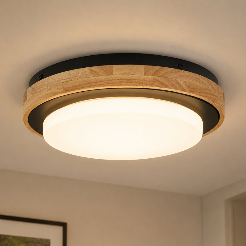 Plafonnier encastré noir et bois Arlo 22W pour salon