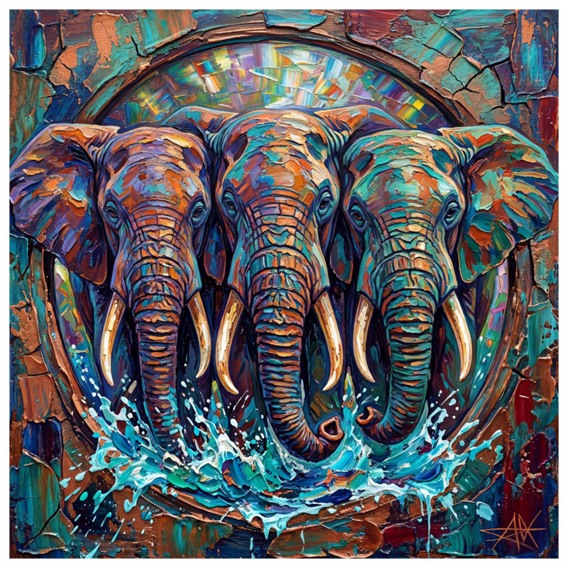 Colorful Elephant Trio Comforter, King