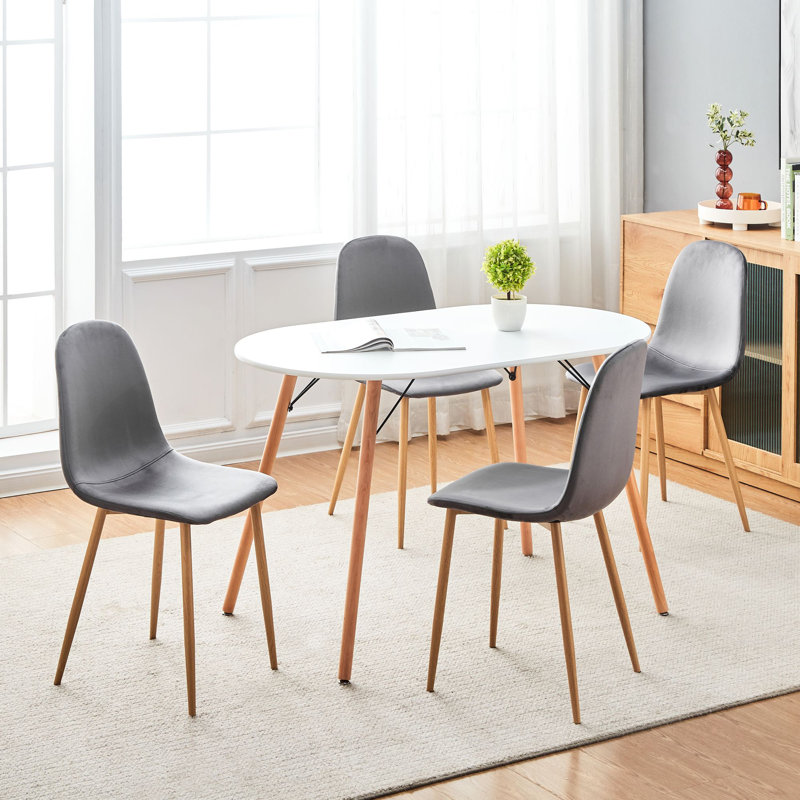 Hettel 18.5'' H Velvet Upholstered Side Chair, Gray, Oak