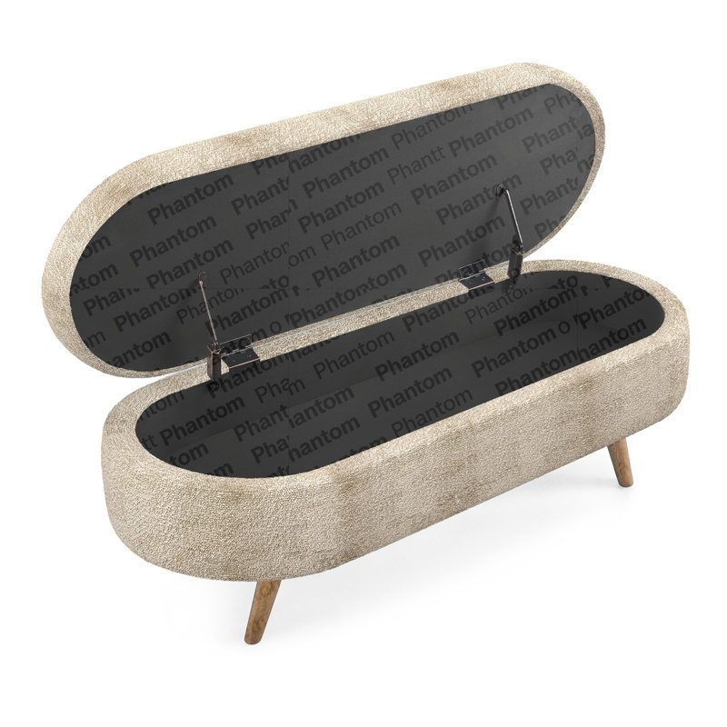 Ottoman Oval Storage Bench,Rubber Wood Legs, Gray (43.5"X16"X16")Brown, Taupe