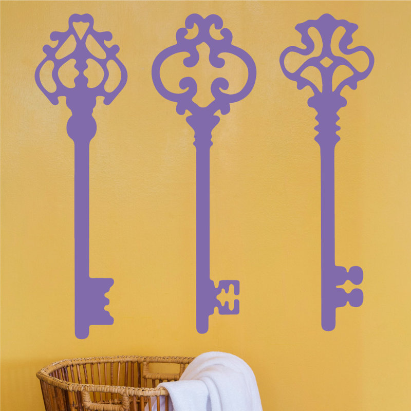 Décalcomanie murale clés squelettes, H 45 po x l 46 po x P 0,01 po, Lavande