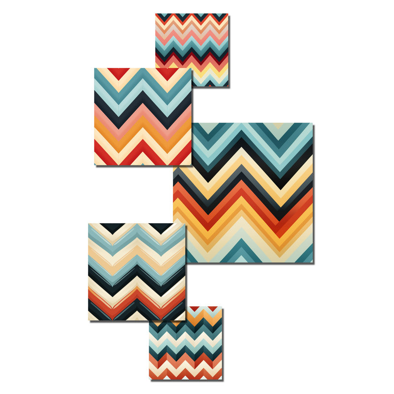 Retro Midcentury Chevron Pattern I - Chevron Wall Art Set Of 5