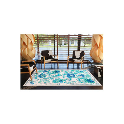 Turquoise Abstract Floral Rose Patterned Modern Decorative Washable Rug