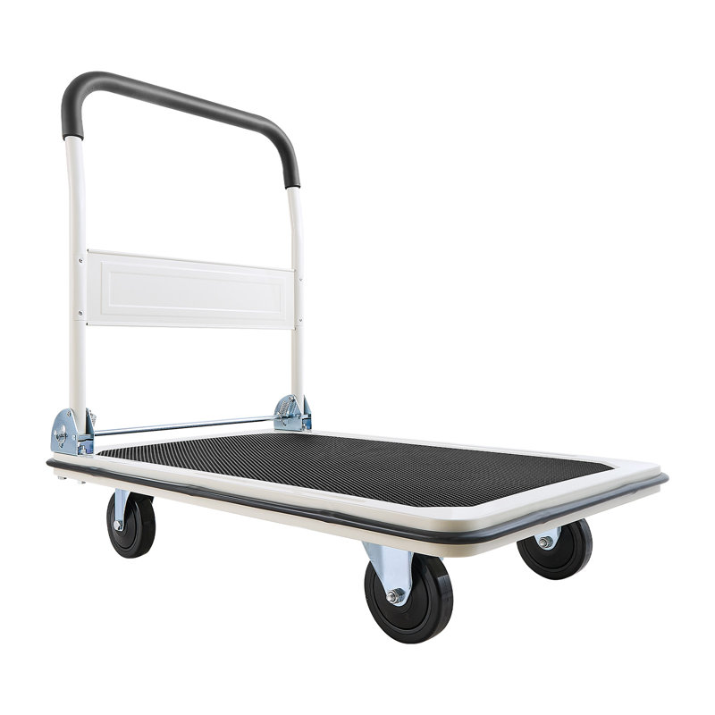 Chariot pliable à poussoir, capacité de charge de 660 lb, chariot pliable avec roues pivotantes, chariot mobile à plate-forme mobile, poignée à économie d'espace, pour un rangement facile, 35,4 x 34,3 x 24 po