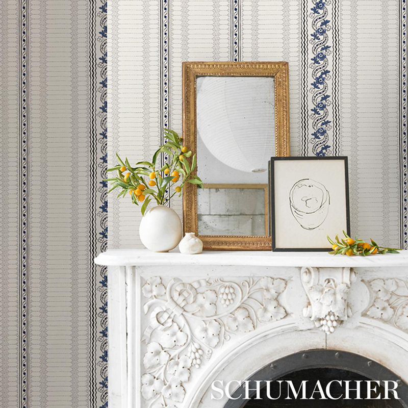 Schumacher X Rita Konig Serena Stripe Wallpaper, Blue