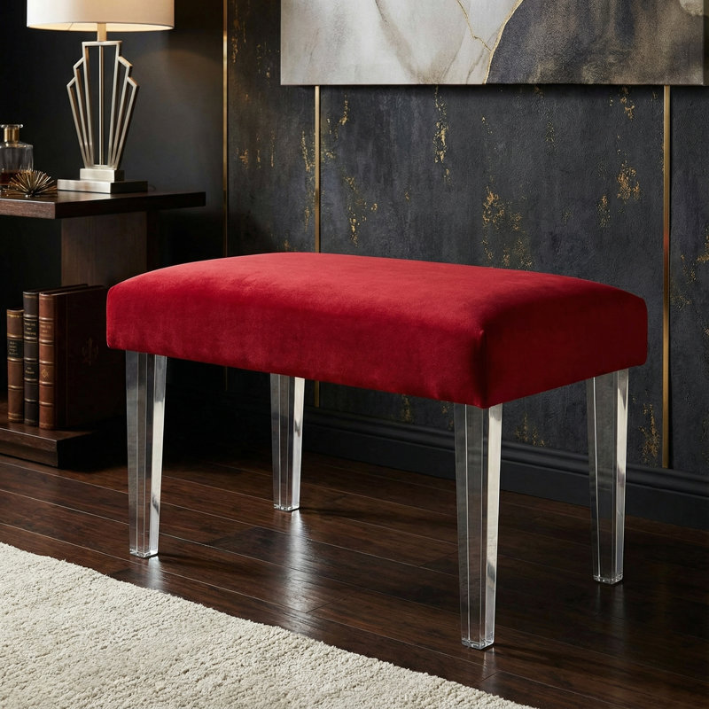 Banc avec repose-pieds en acrylique transparent 24 po de large Cassandra, Non, Rouge