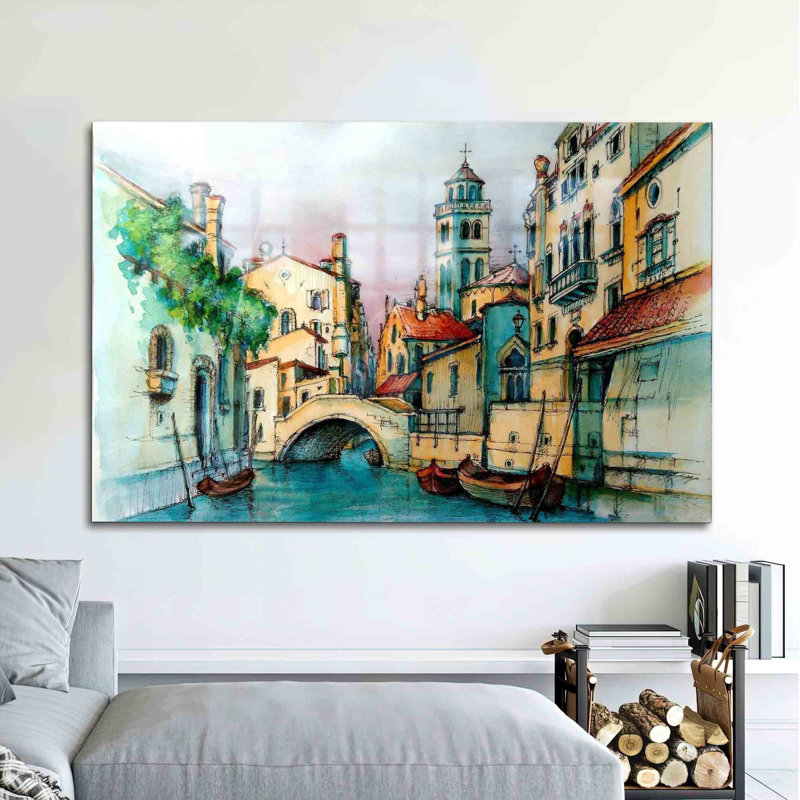 Paysage de Venise imprimé sur verre trempé pour une décoration murale contemporaine pour votre maison ou votre bureau