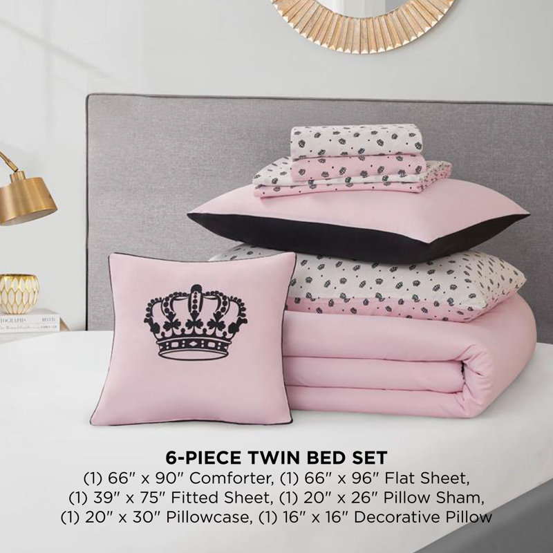 Juicy Couture Crown Sparkle Solid Reversible Bed-in-a-Bag Comforter Set, Twin