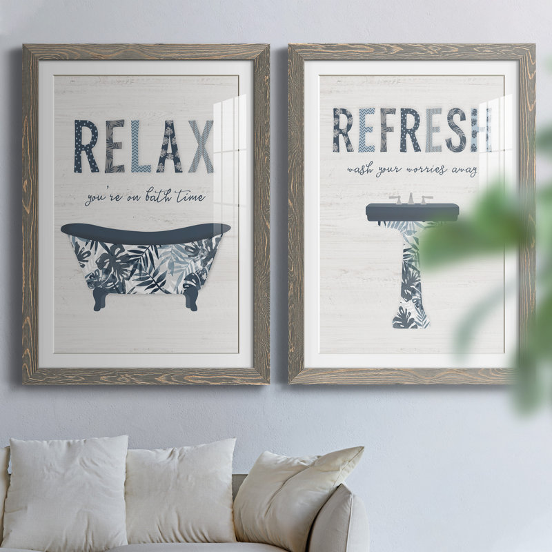Palm Bath I - ensemble de 2 impressions, Cadre en papier gris, H 37,5 po x l 55 po x P 1,5 po