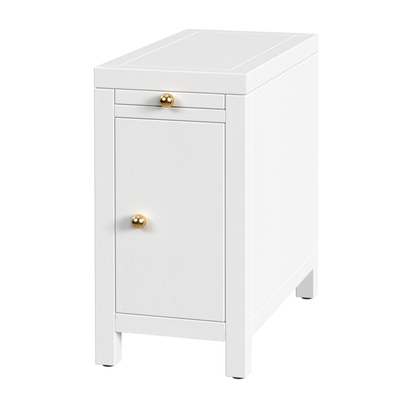 Table de bout avec rangement Celine, Blanc texturé