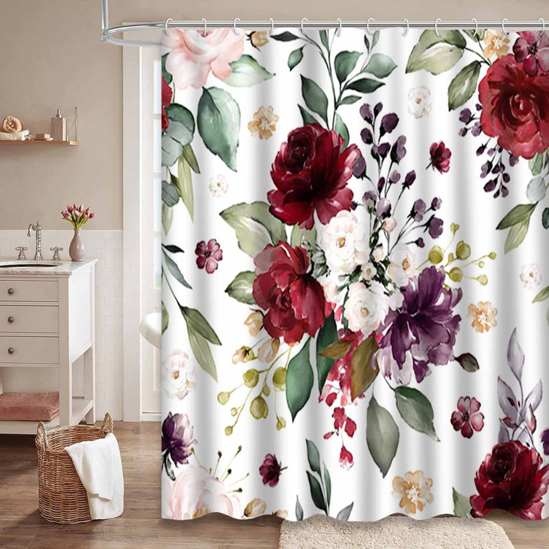 Rideau de douche sans couture à motif de fleurs et de fleurs avec 12 crochets, L 72 po x l 72 po