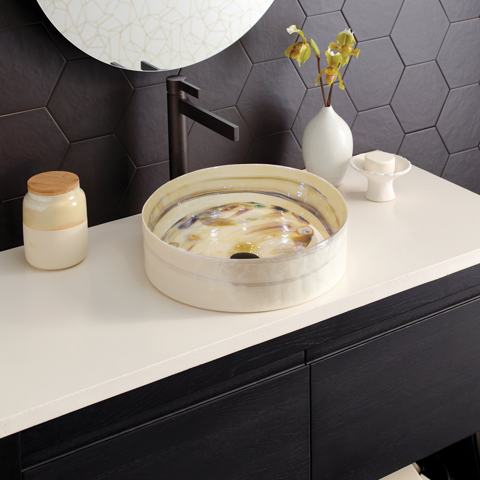 Murano Positano Glass Round Vessel Sink, Corallina