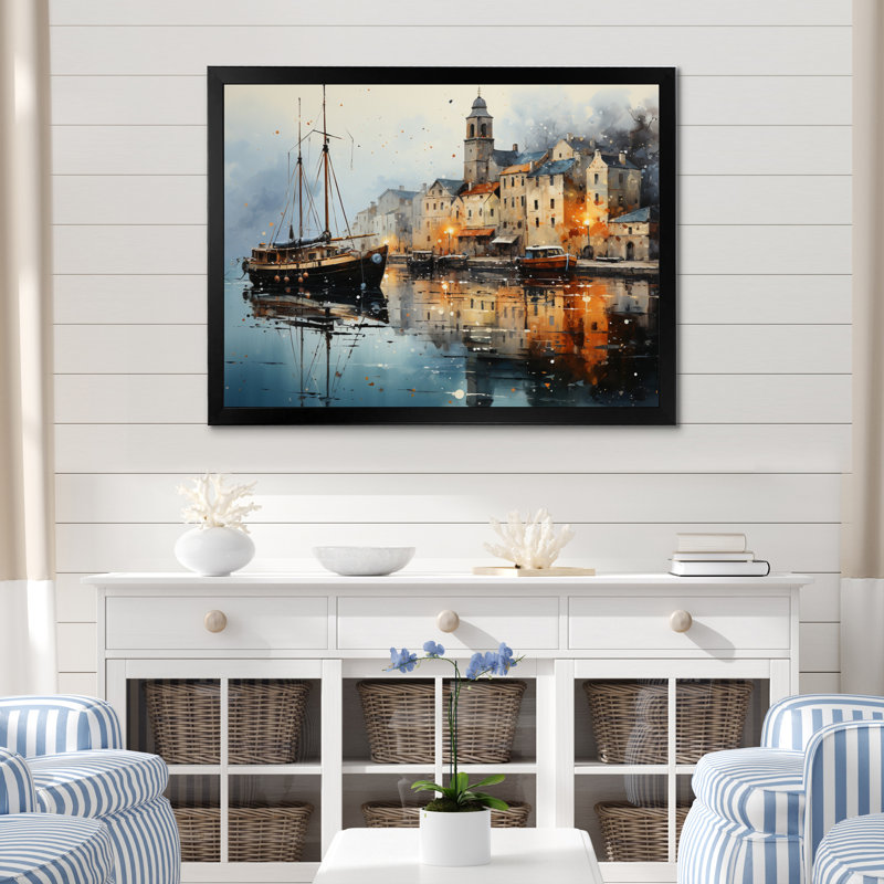 «Coastalport Port Of Tranquility», reproduction d'art sur toile encadrée, H 34 po x l 44 po x P 1,5 po, Cadre flottant blanc