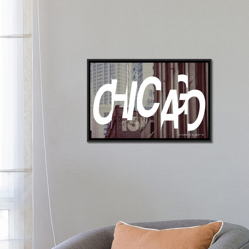 « chicago (41,8 ° n, 87,6 ° l) », impression sur toile tendue, H 18 po x l 26 po x P 1,5 po, Toile avec cadre noir