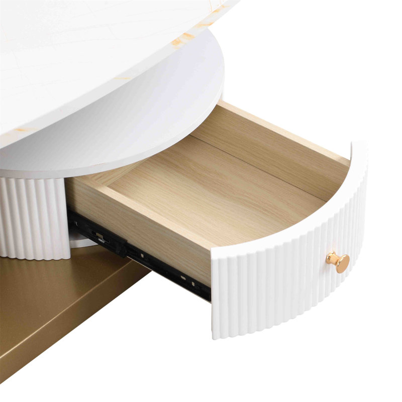 Modern Nesting Coffee Table Set Of 2 End Table For Living Room, Oval And Round Table Set