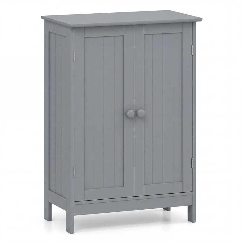 Bathroom Storage Cabinet Freestanding Wooden Floor Cabinet w/ Double Doors Adjustable Shelf Modern Storage Organizers for Kitchen Living Room Entryway