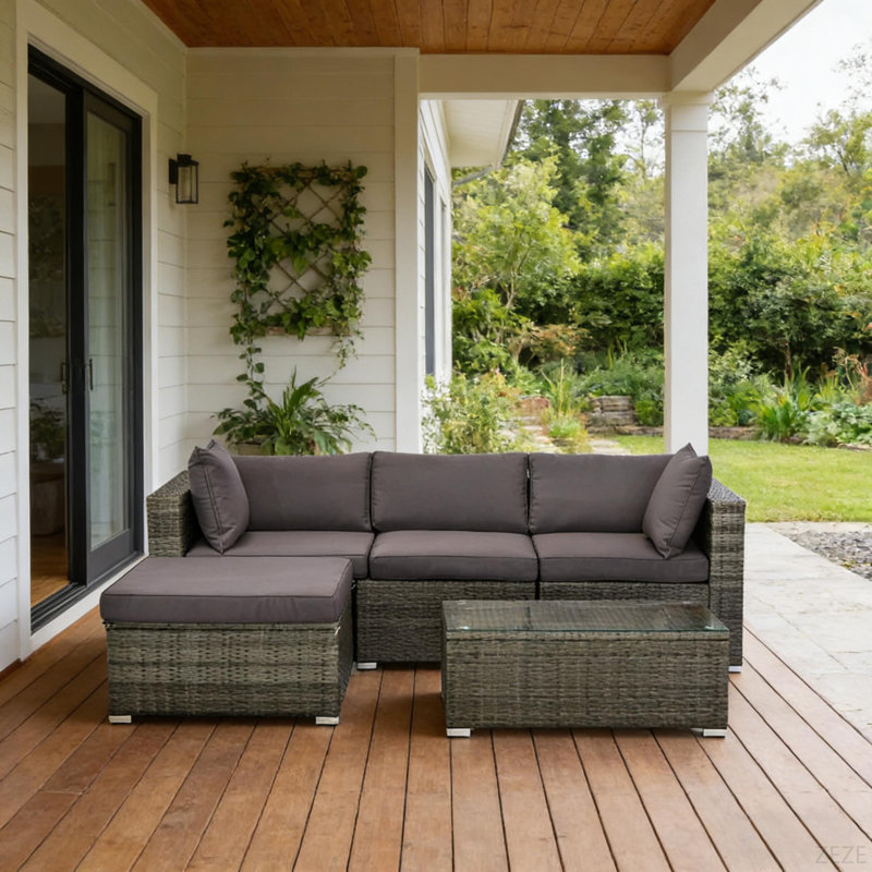 Stylish Outdoor Furniture Conversation Sets,5-Piece Patio Furniture Set,Outdoor Sectional Sofa Set, Dark Brown;Grey, Gray