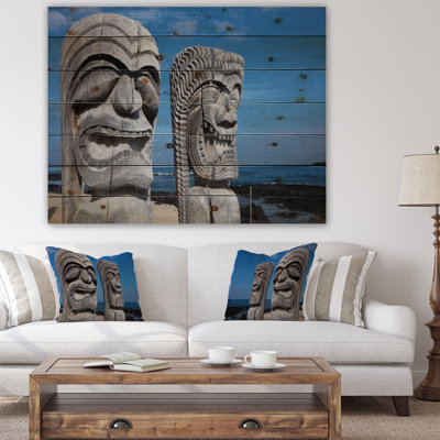 Hawaïan Tiki Gods - Peinture sur bois sans cadre