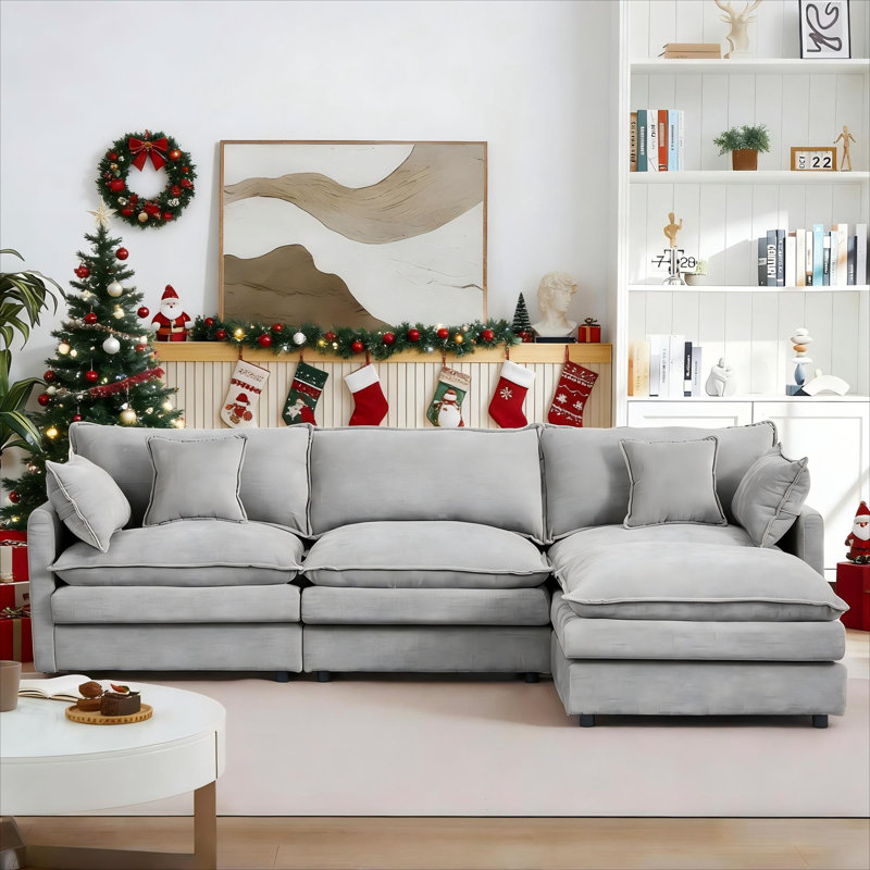Canapé modulaire modulaire en L à 3 places avec repose-pieds mobile 102 po, Gris chenille