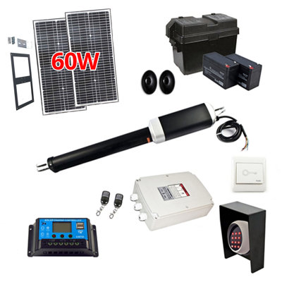 Trousse d'ouverture de portail solaire 60 W pour portail simple jusqu'à 650 lb et 10 pi Long