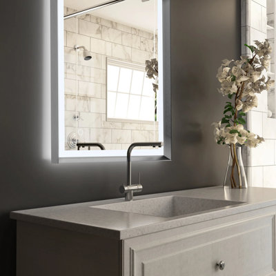 LED Lighted Bathroom Vanity Mirror with Frontlit and Backlit Stepless 3 Colors Temperature Light & Anti-fog Wall Mirror