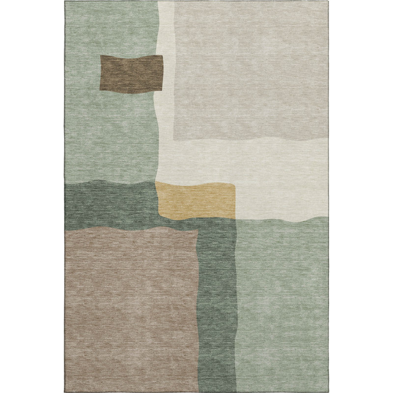 Premium Machine Washable Mayfield AMF2400 Geometric Rug, Basil, 10' x 14'