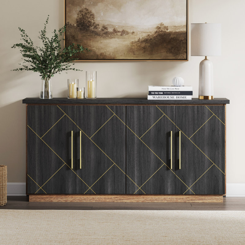 64.6" Buffet Cabinet With Storage and Decorative Doorsm (Espresso Black)