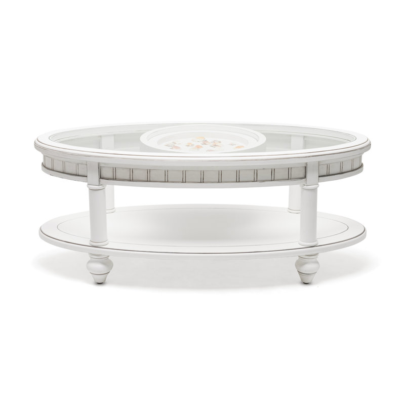 Monaco - Oval Coffee Table - Pelican Insert - Blanc Finish