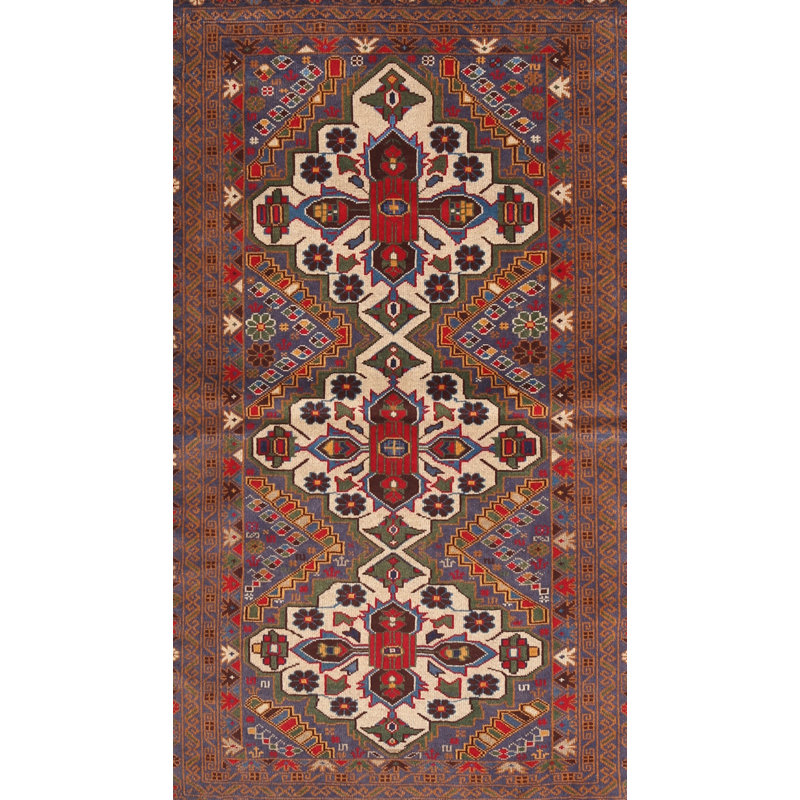 Tapis traditionnel brun / rouge Delmoe, Rectangle 2 pi x 4 pi