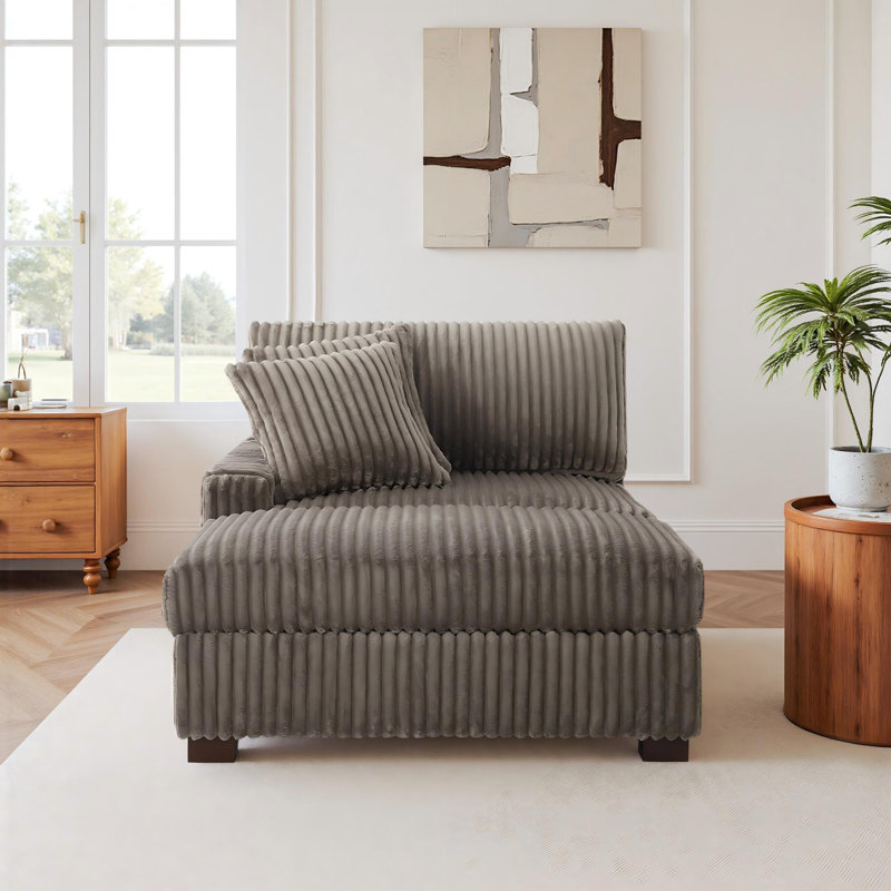 Upholstered Chaise Lounge, Left Hand Facing, Light Brown