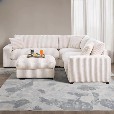 Modern L-shaped Corduroy Sectional Sofa, Modular Corner Couch For Living Room by Latitude Run