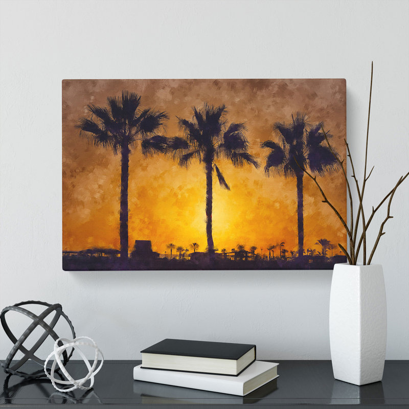Palm Trees At Sunset Vol.1 - Wrapped Canvas Painting, 35cm H x 50cm W x 3cm D