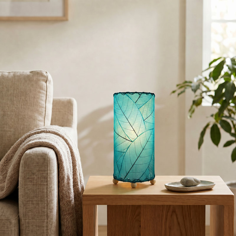12 Inch Cocoa Leaf Cylinder Table Lamp Sea Blue, Sea Blue
