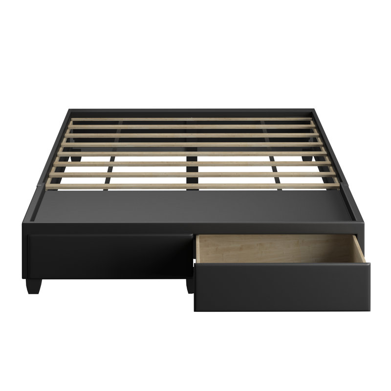 Parma Upholstered Faux Leather Platform Storage Bed, Black, Queen