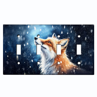 Metal Light Switch Plate Cover; US Standard Size 4 Gang Toggle - Winter Fox